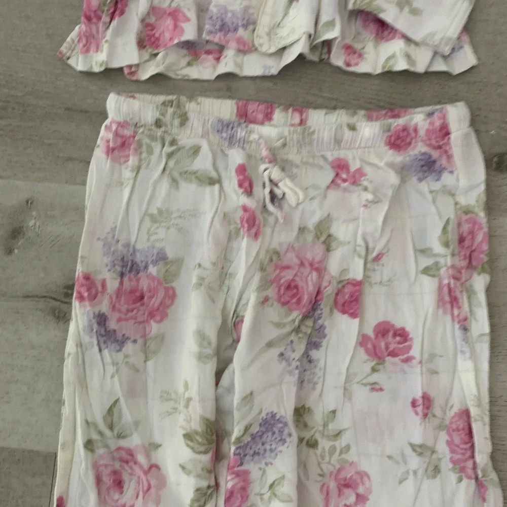 Lauren Ralph Lauren Floral Pajama Set Pink Purple White Cotton Blend XS